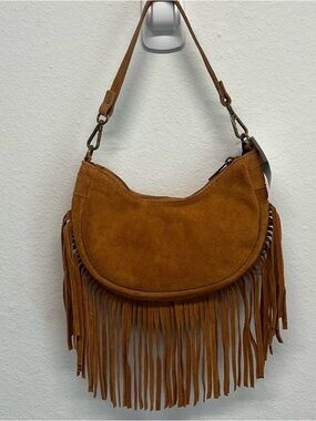 Marlon Firenze - new Festival Camel Suede Fringe Shoulder Bag in Cognac Brown
